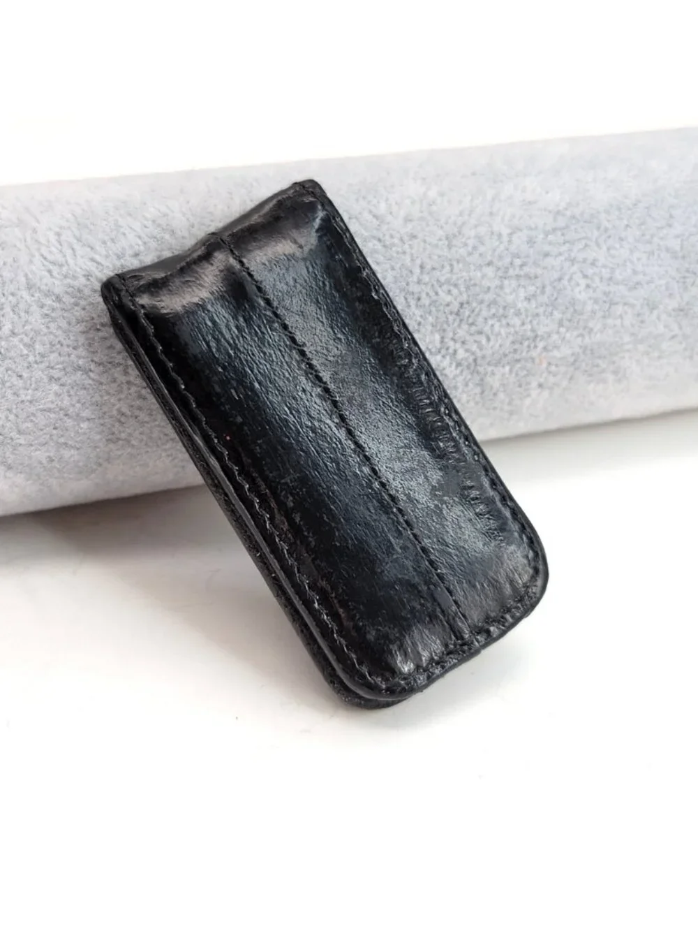 Magnetic Money Clip Black Leather 3x1.5
